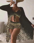 Women's polyester swimsuit set showing sleeveless top and briefs style bottom with matching coat