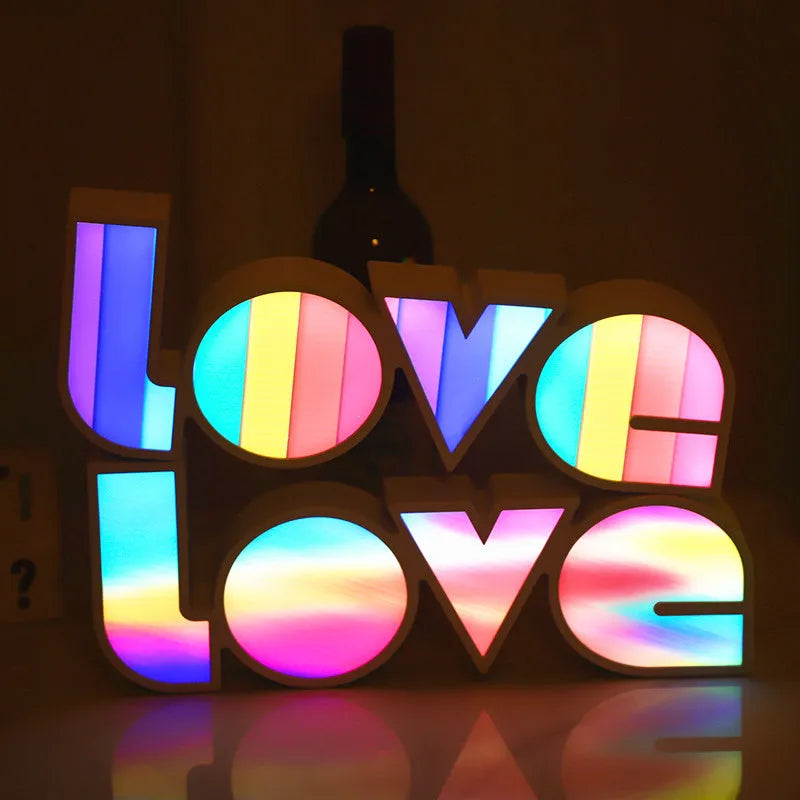 Rainbow style LED LOVE light with plastic shade for Valentine's Day decor