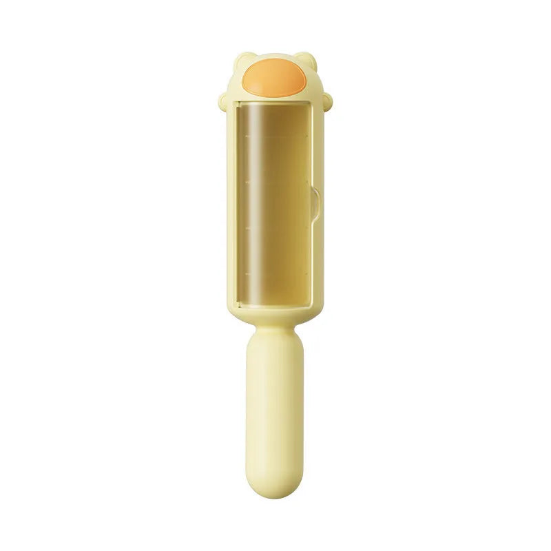 Reusable pet hair remover with self-cleaning base in blue, pink and yellow colours