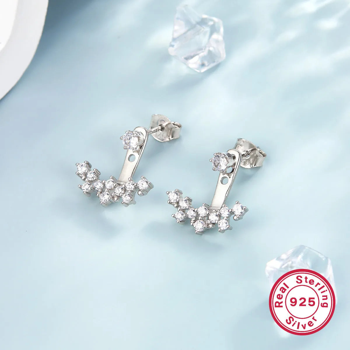 925 silver smile earrings with diamond-embedded design, U-shaped geometric silhouette, Style 1