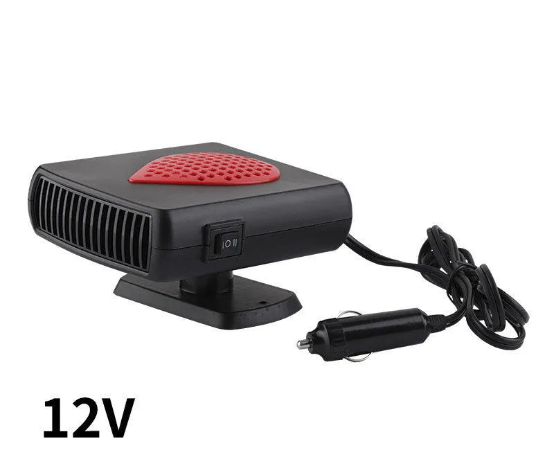 150W car demisting and defrosting device with quick-heat fan, ABS PP construction, black and red 12V model