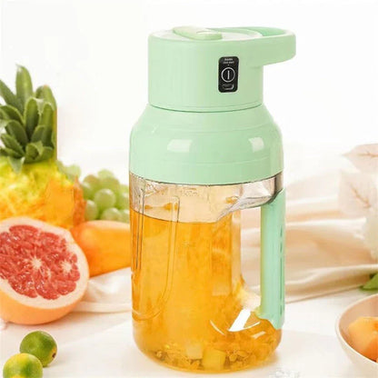 Portable USB rechargeable juicer blender with 50 oz capacity, precision steel blades, and double handles for easy use