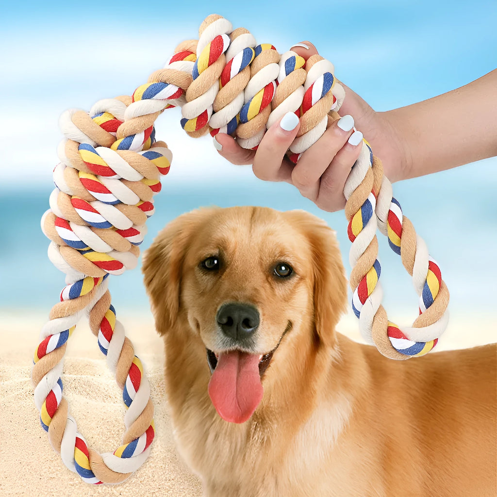 Pet cotton rope bite toy 60cm dog teeth cleaner chew on white background