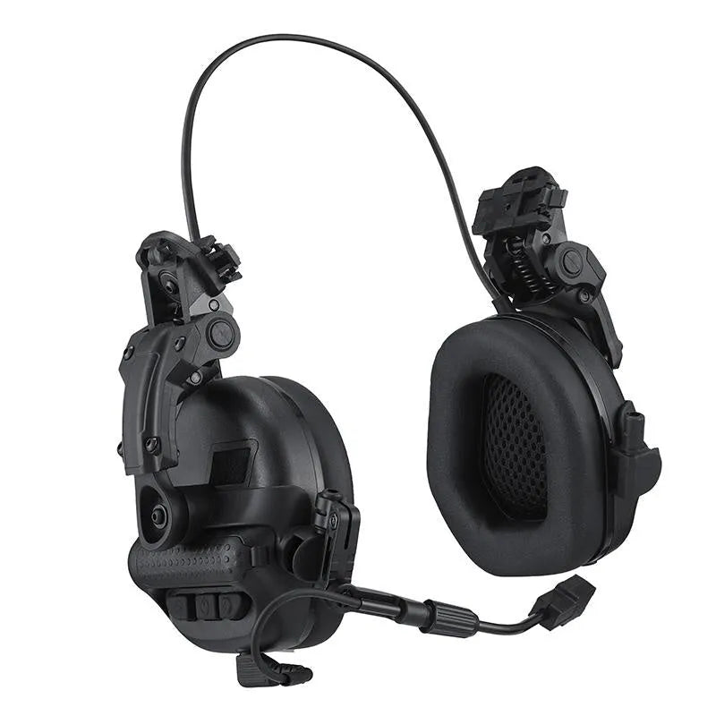Tactical helmet style noise cancelling headphones with wired U-174 plug, ABS nylon construction, black colour