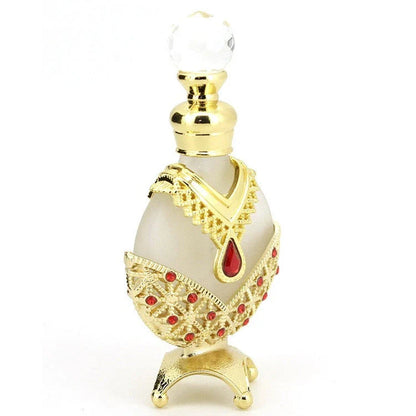 Luxurious perfume oil in a decorative glass bottle, featuring a floral, long-lasting fragrance for confident, radiant wear