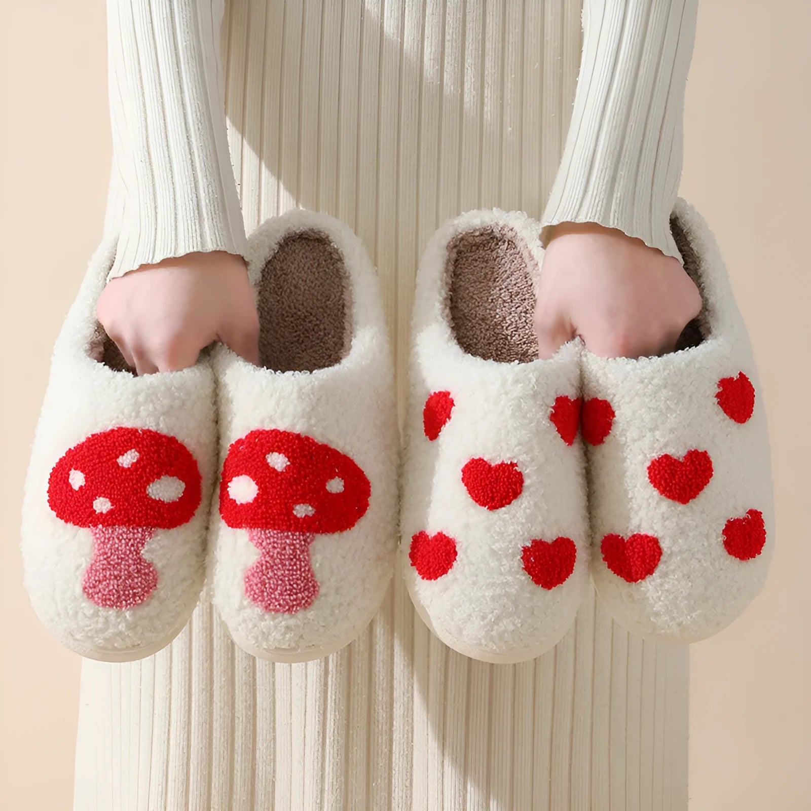 Women's plush cartoon slippers with non-slip PVC soles in big love design