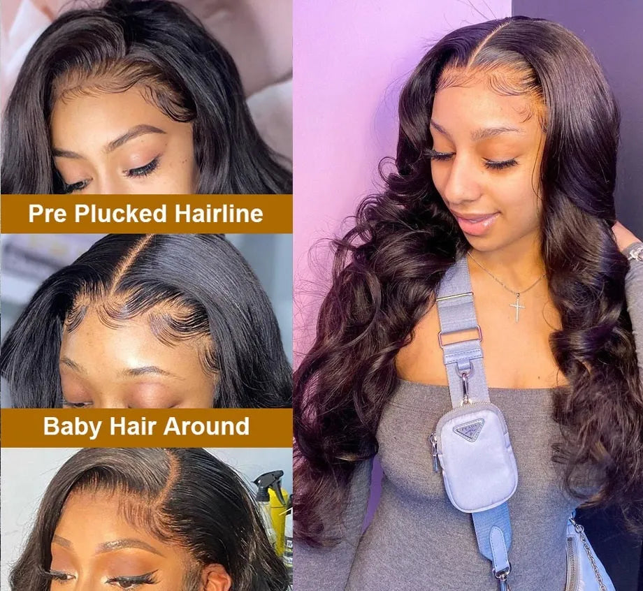 Body wave lace front wig, real human hair, 13x4 and 4x4 lace, lengths 10 to 18 inches, dyeable.