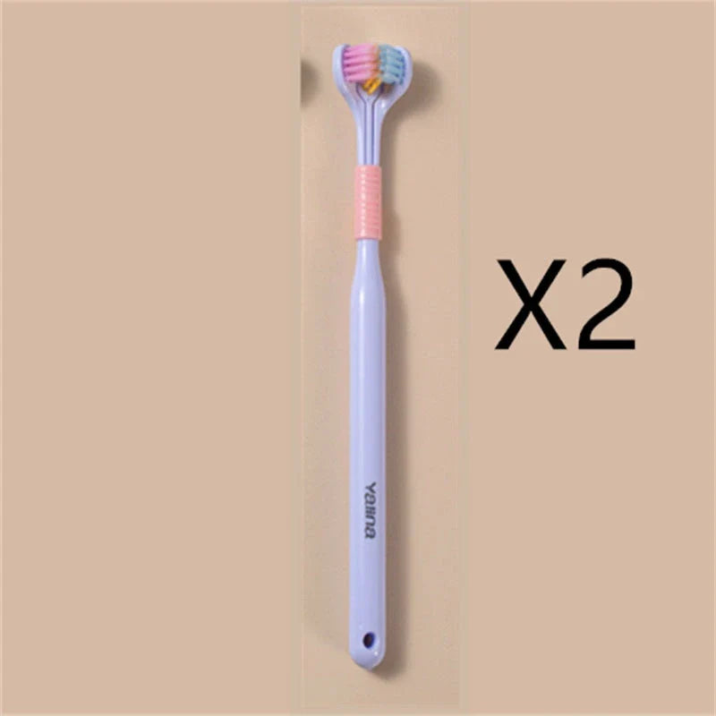 3-in-1 Soft Bristle Toothbrush with Tri-Sided Brush Head and Temperature-Responsive Bristles