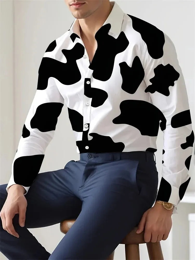 Men's Hawaiian style long sleeve shirt with floral pattern, loose cardigan fit