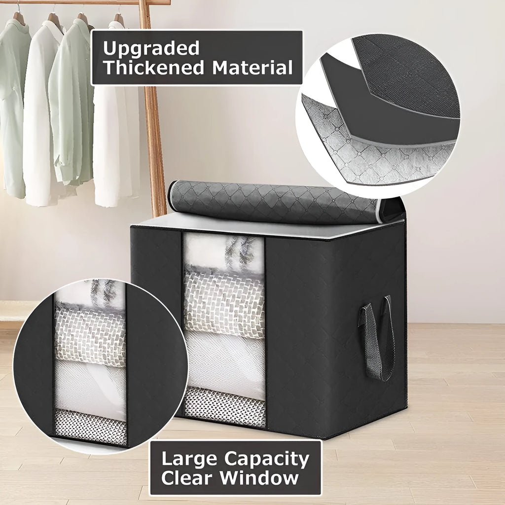 Non-woven handbag-style storage bag for quilts and clothes in beige colour.