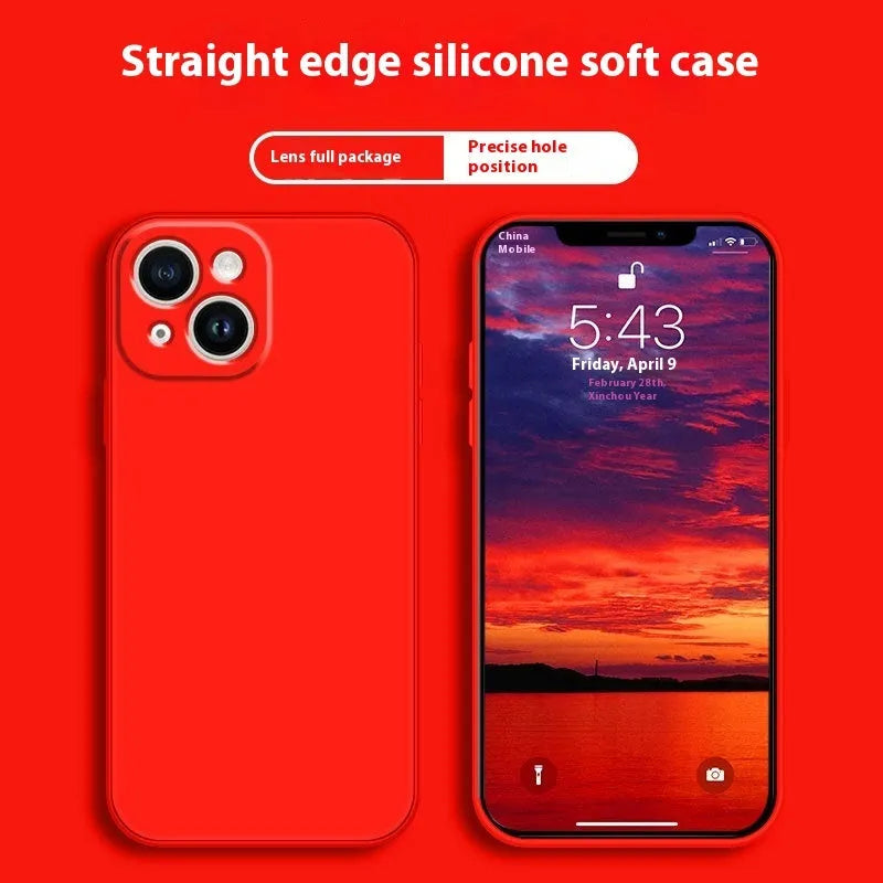 Mobile phone silica gel protective shell for Apple iPhone in classic black showing TPU material and cut-outs.