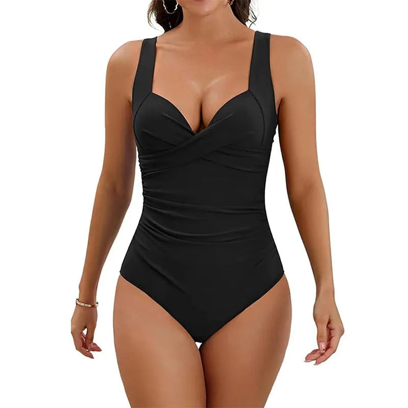 Women's solid colour sleeveless one-piece swimsuit with push up hard cups in multiple colour options.