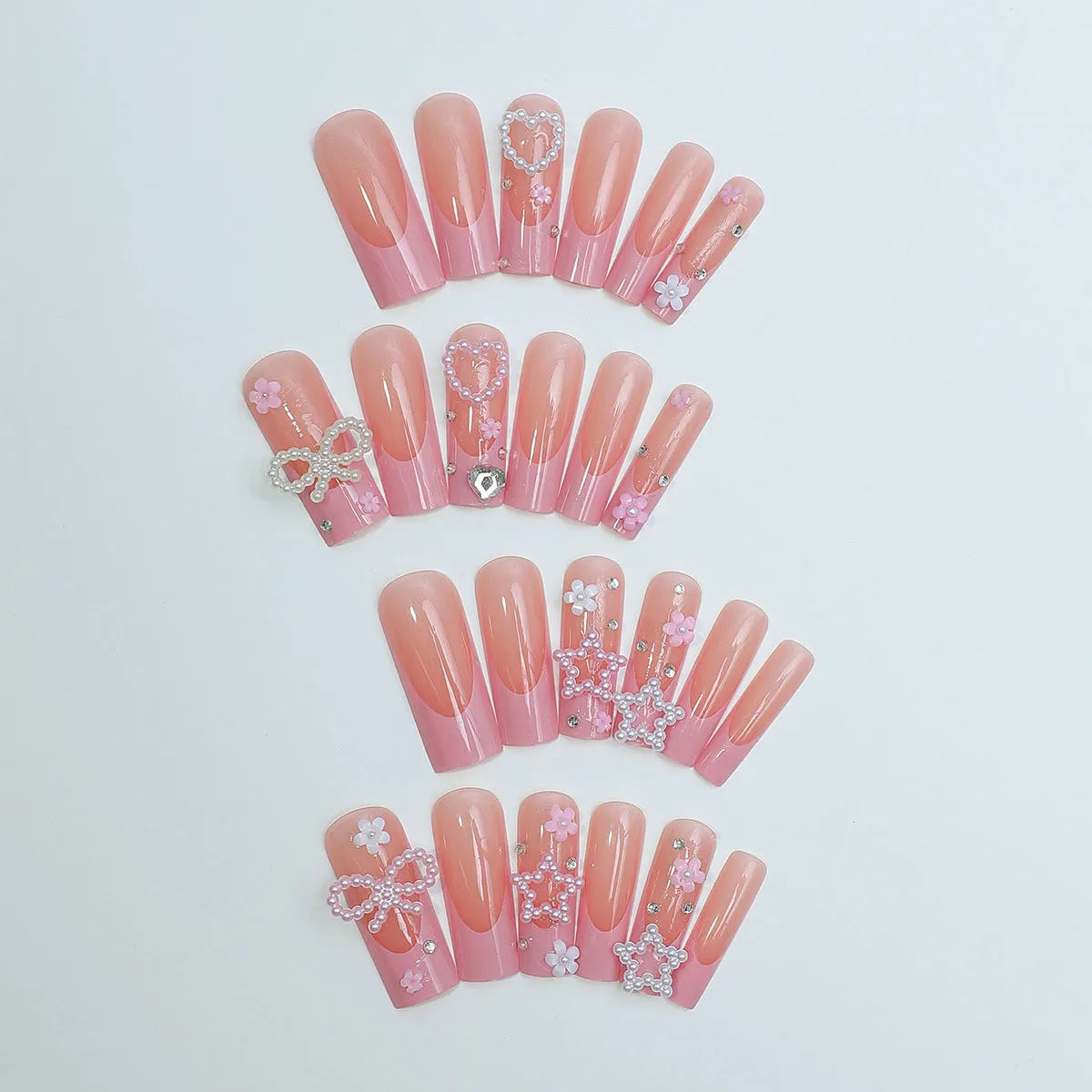 Super long 11mm water pipe French spot drill bow nail art decorative tips in XB-70-48 colour