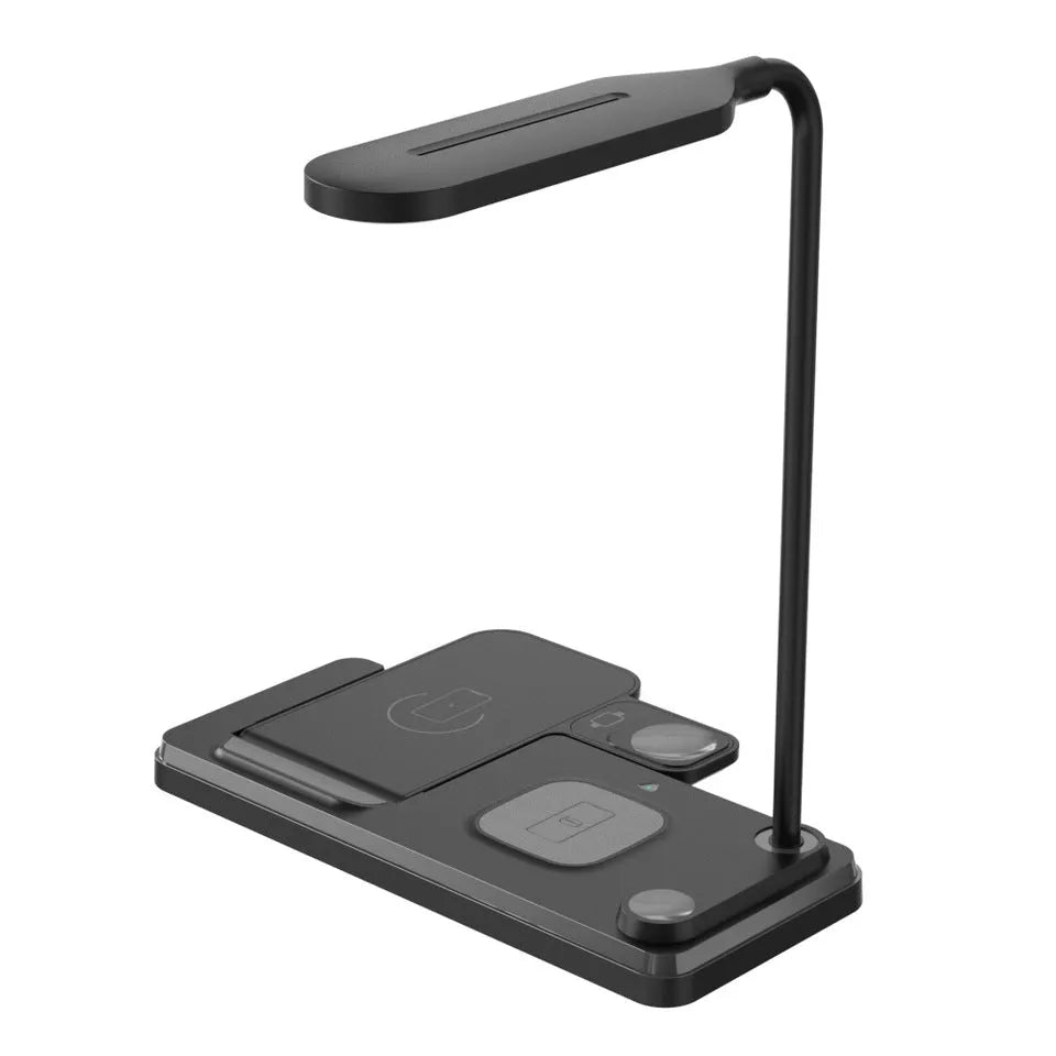 Multifunctional foldable table lamp with 15W fast charge wireless charger in black, Type C interface, compact design