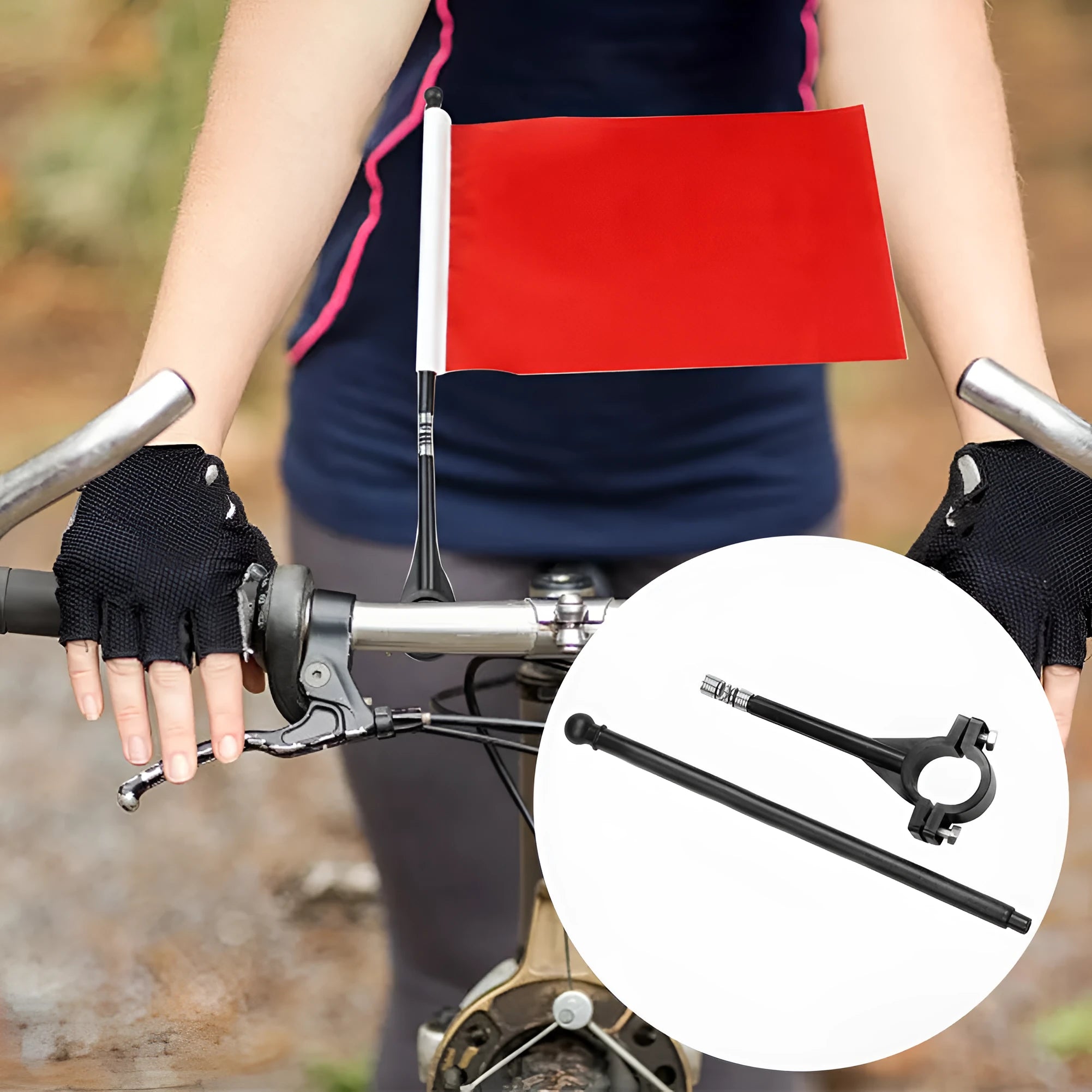 Cycling flag with plastic handlebar pole and polyester square flag for bike safety