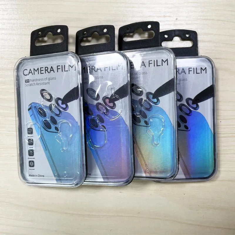 iPhone tempered glass camera lens protection film with black luminous ring and 3D radian design