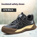 Flyknit safety work shoes in brown with leather upper and rubber sole