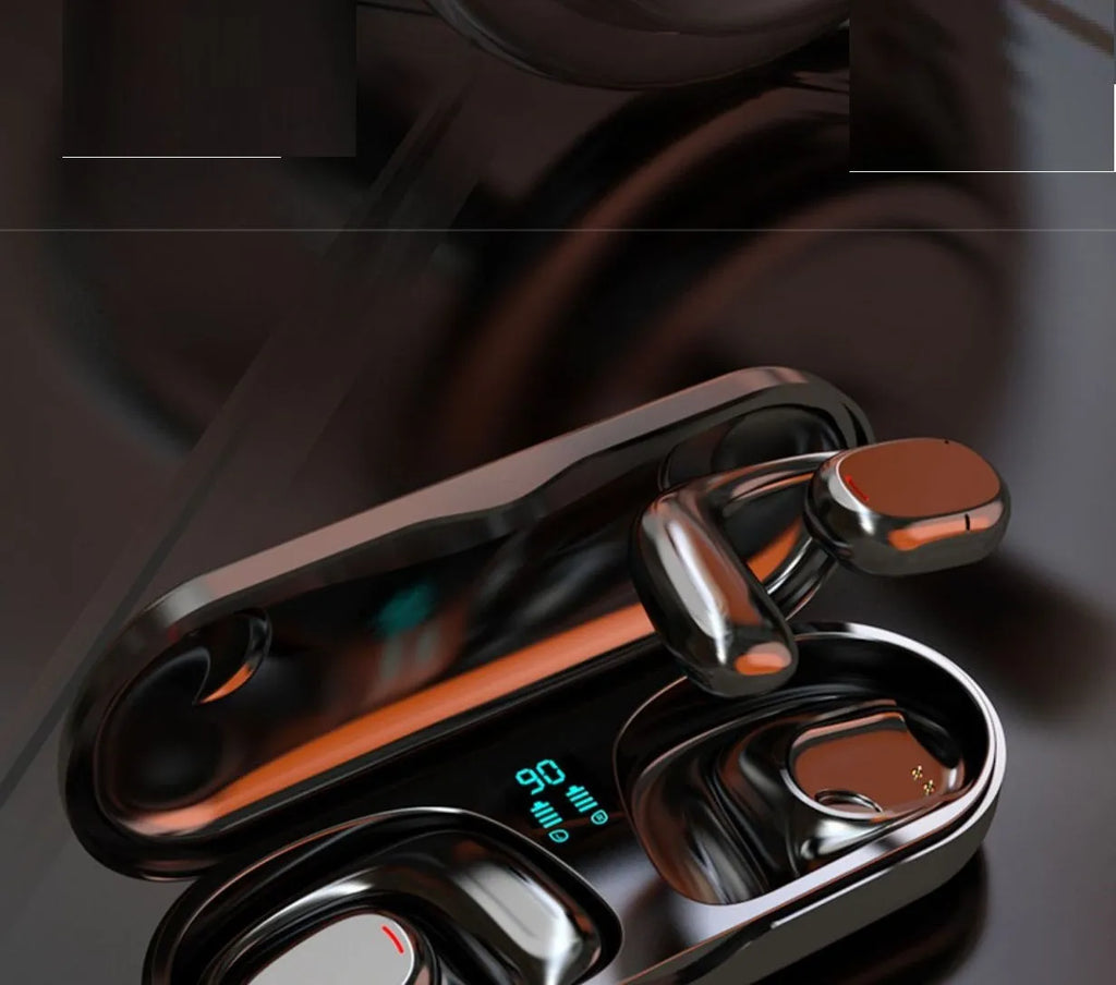 Black and white wireless Bluetooth earplug headphones with charging case