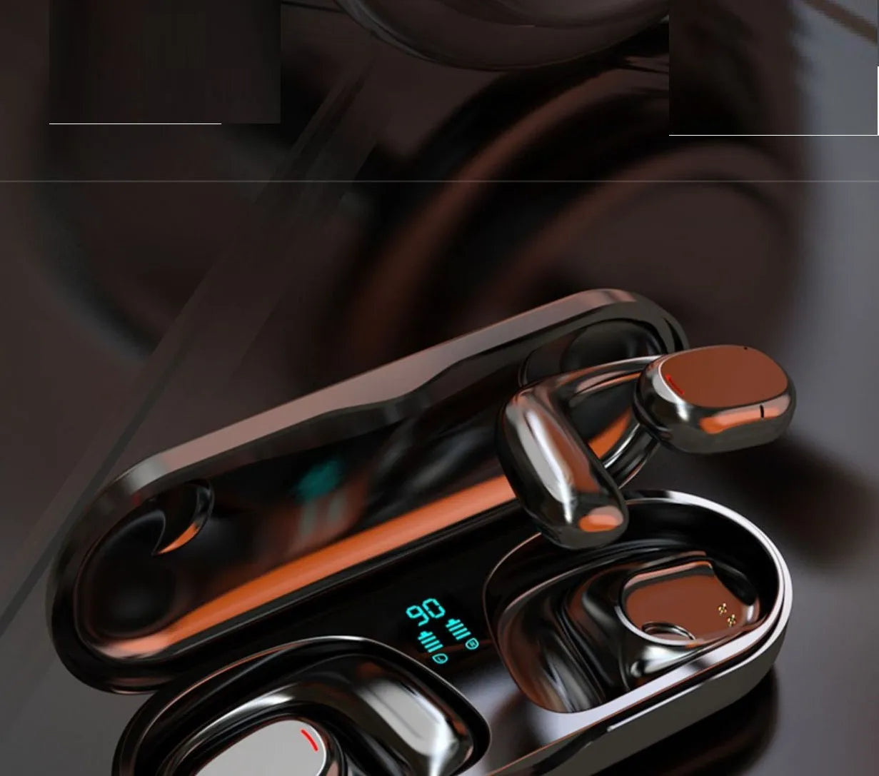 Black and white wireless Bluetooth earplug headphones with charging case