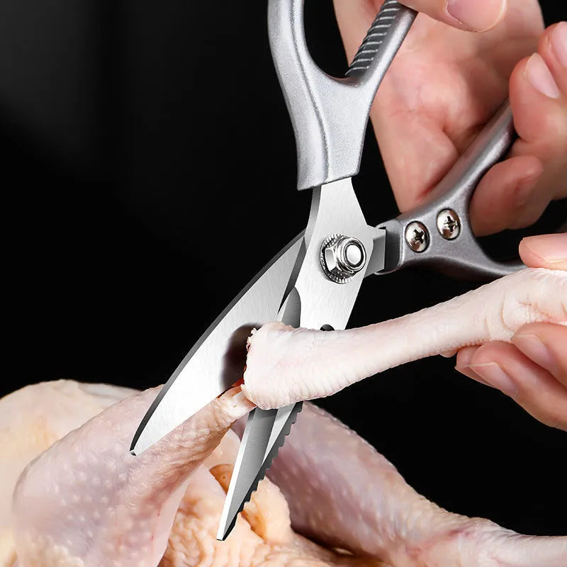 Stainless steel household kitchen scissors with non-slip handle for cutting chicken bone and seafood