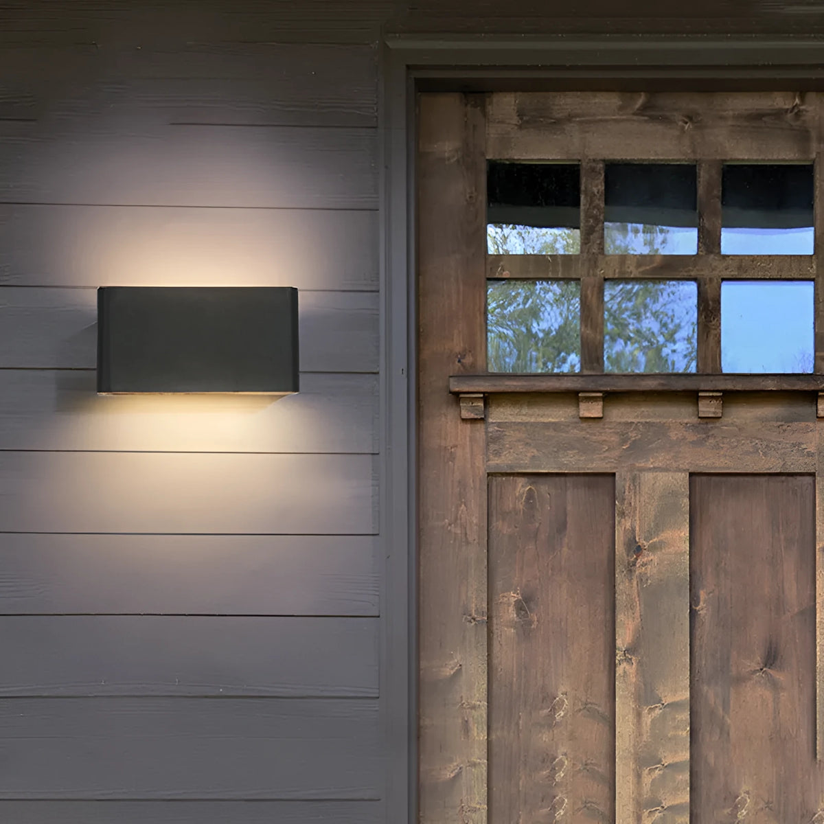 Rectangular LED outdoor wall lamp in black finish for courtyard lighting