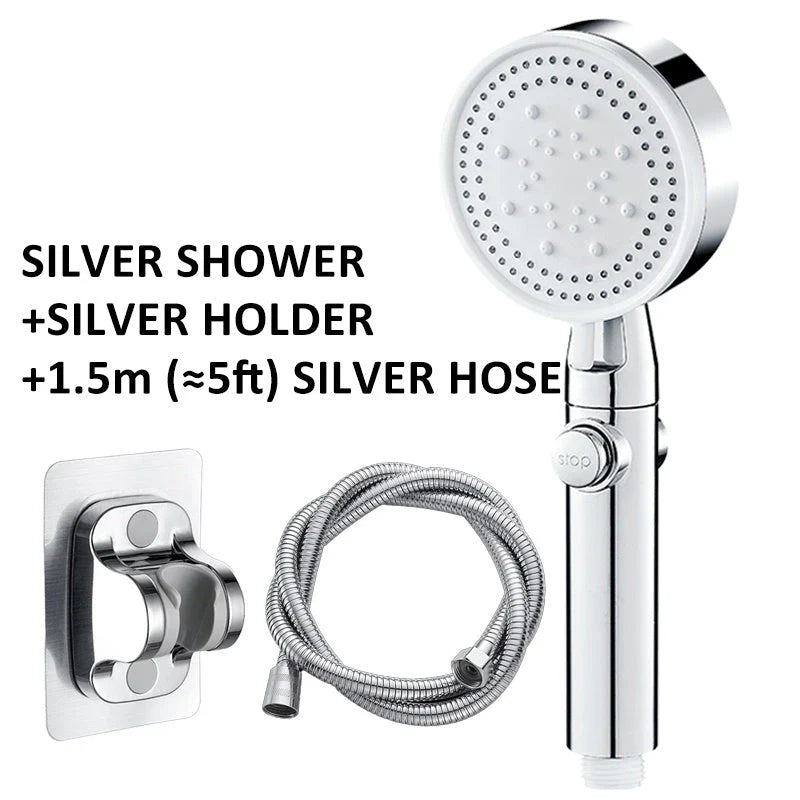 Powerful shower head with customizable water spray patterns and one-button stop control for a rejuvenating bathing experience