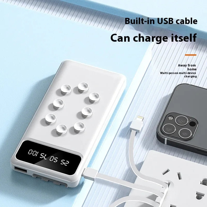 Black and white suction cup power bank with removable bracket, detachable cable, 10000mAh, 142x68x19mm