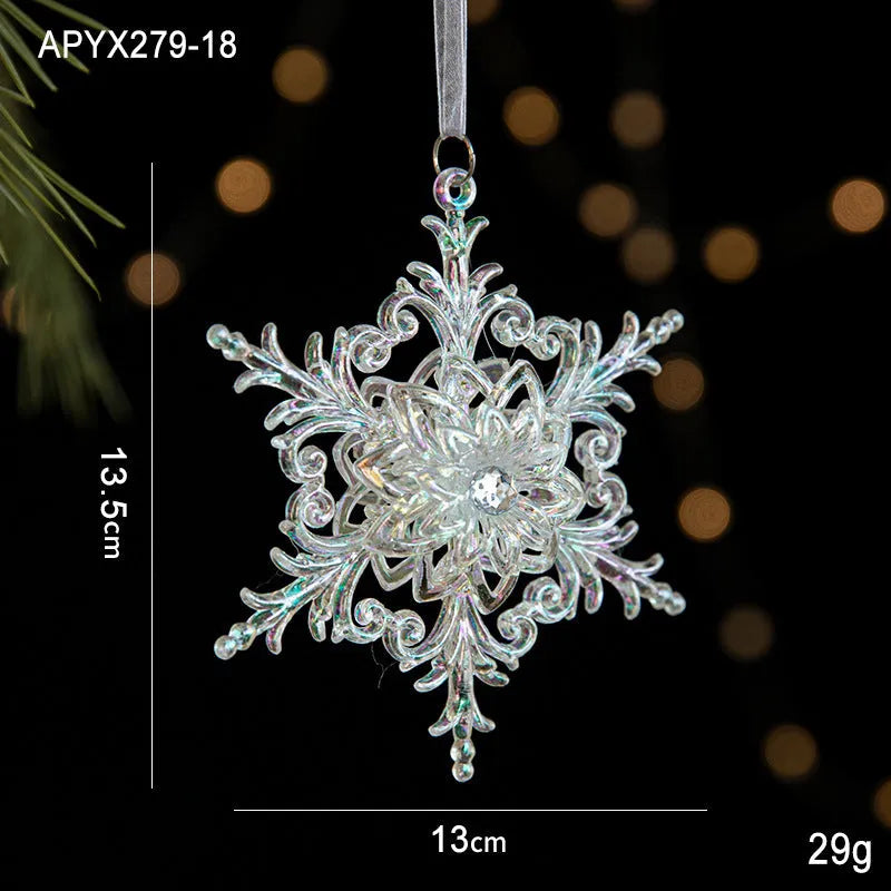 Colourful transparent acrylic Christmas hanging decorations in assorted festive shapes for tree and window displays