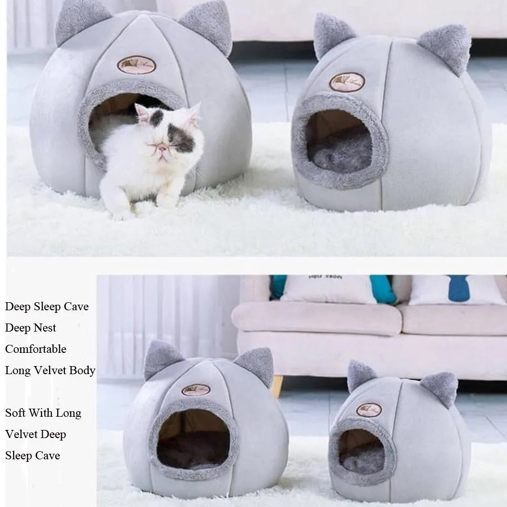 XL sized fully enclosed cat sofa bed with zippered flap in a soft plush interior