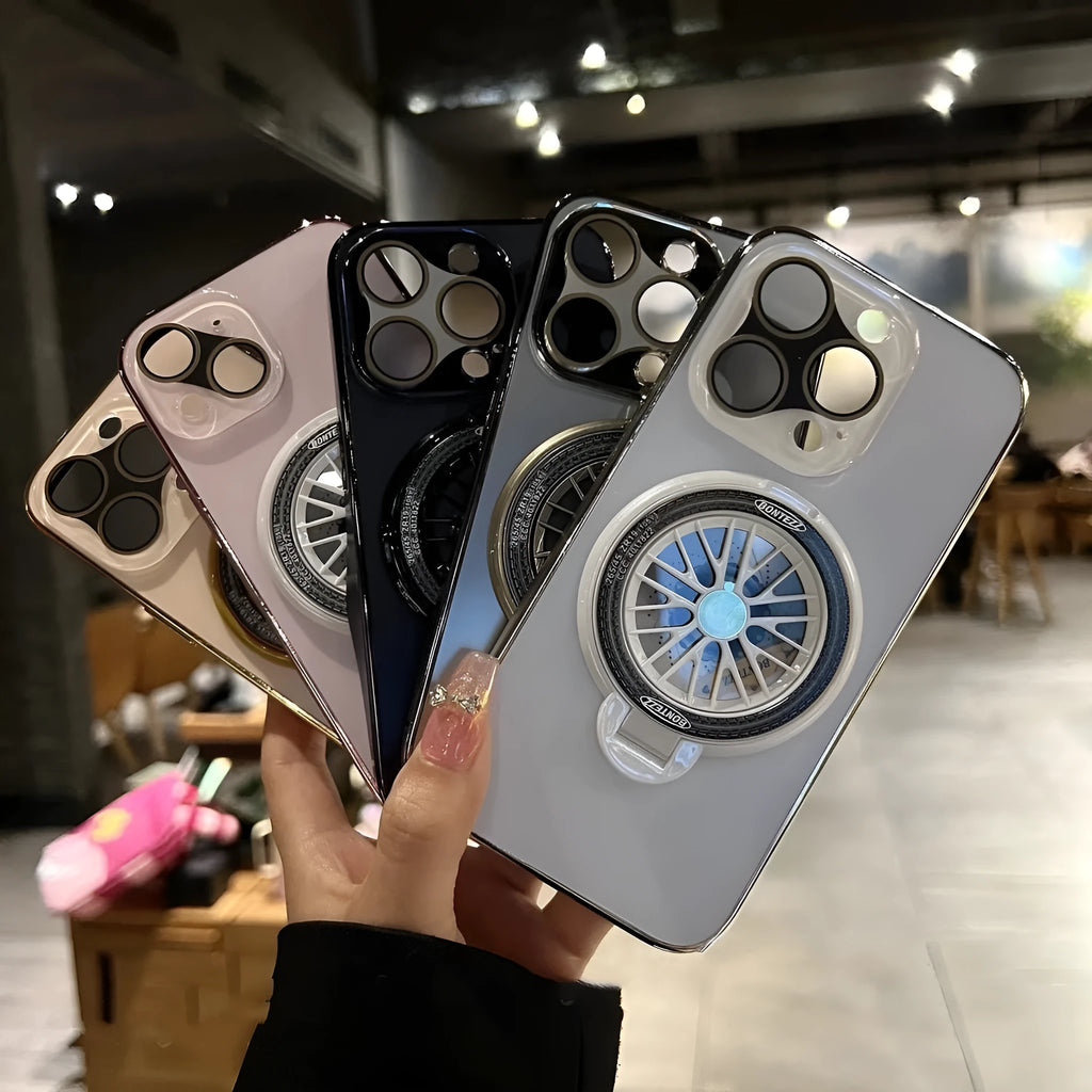 Frosted rotating gyro magnetic bracket phone case for iPhone, Graphite Black colour, with integrated stand