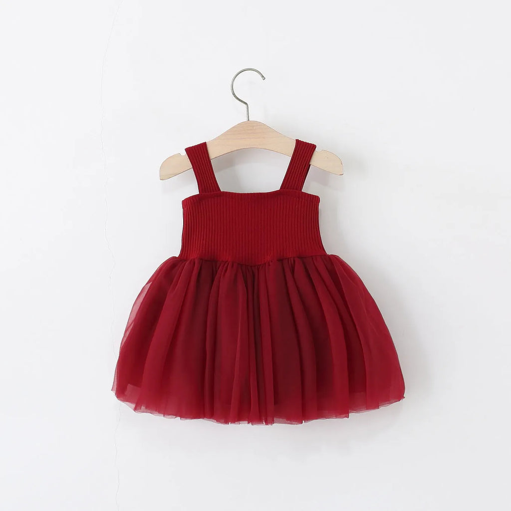 Girls sleeveless solid colour polyester sling dress in pink, sizes 80-120 for heights 75-105cm