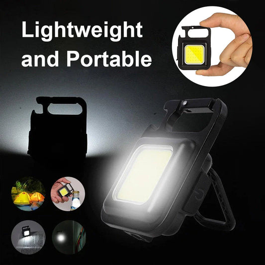 Versatile USB powered aluminum alloy keychain flashlight with bright illumination, magnetic base, and foldable design