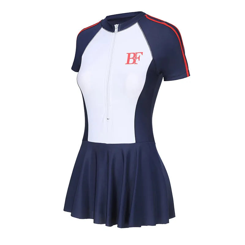 Conservative style one-piece swimsuit for women's sports and fitness activities