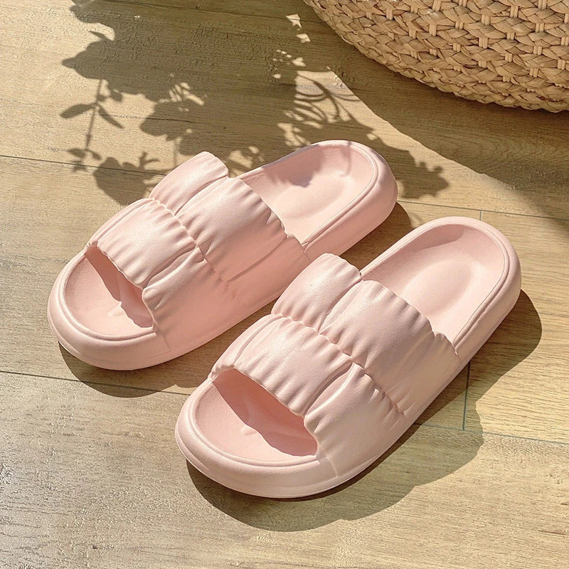 Stylish women's bathroom slides with soft, comfortable EVA soles and unique floral accents in a variety of vibrant colors