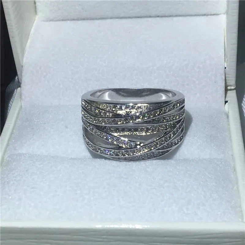 Women's geometric line ring white gold colour copper cubic zirconia size No 6