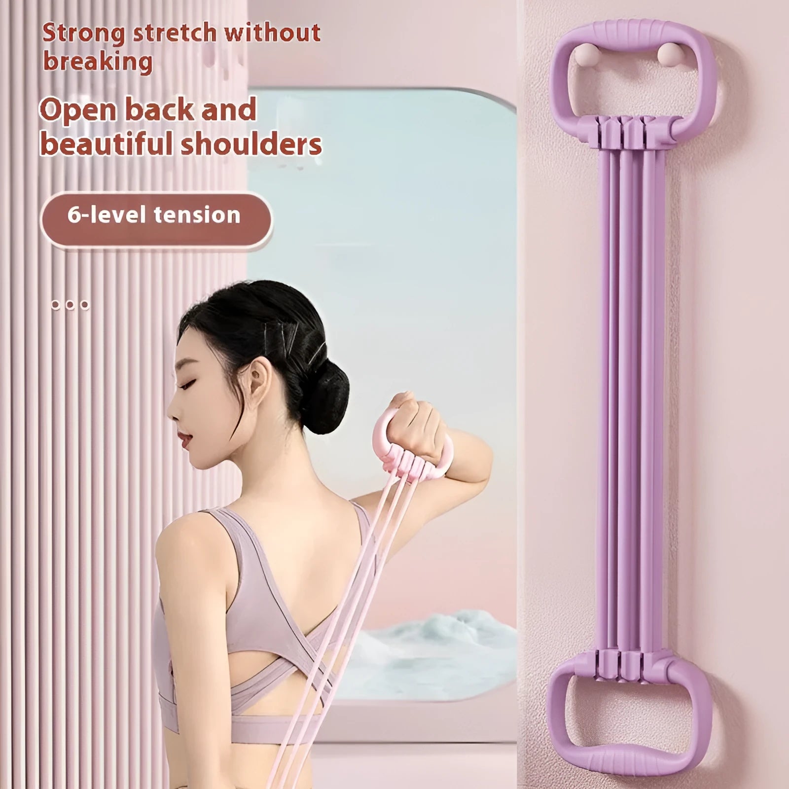 Women using adjustable chest expander with open shoulder design for upper body resistance training