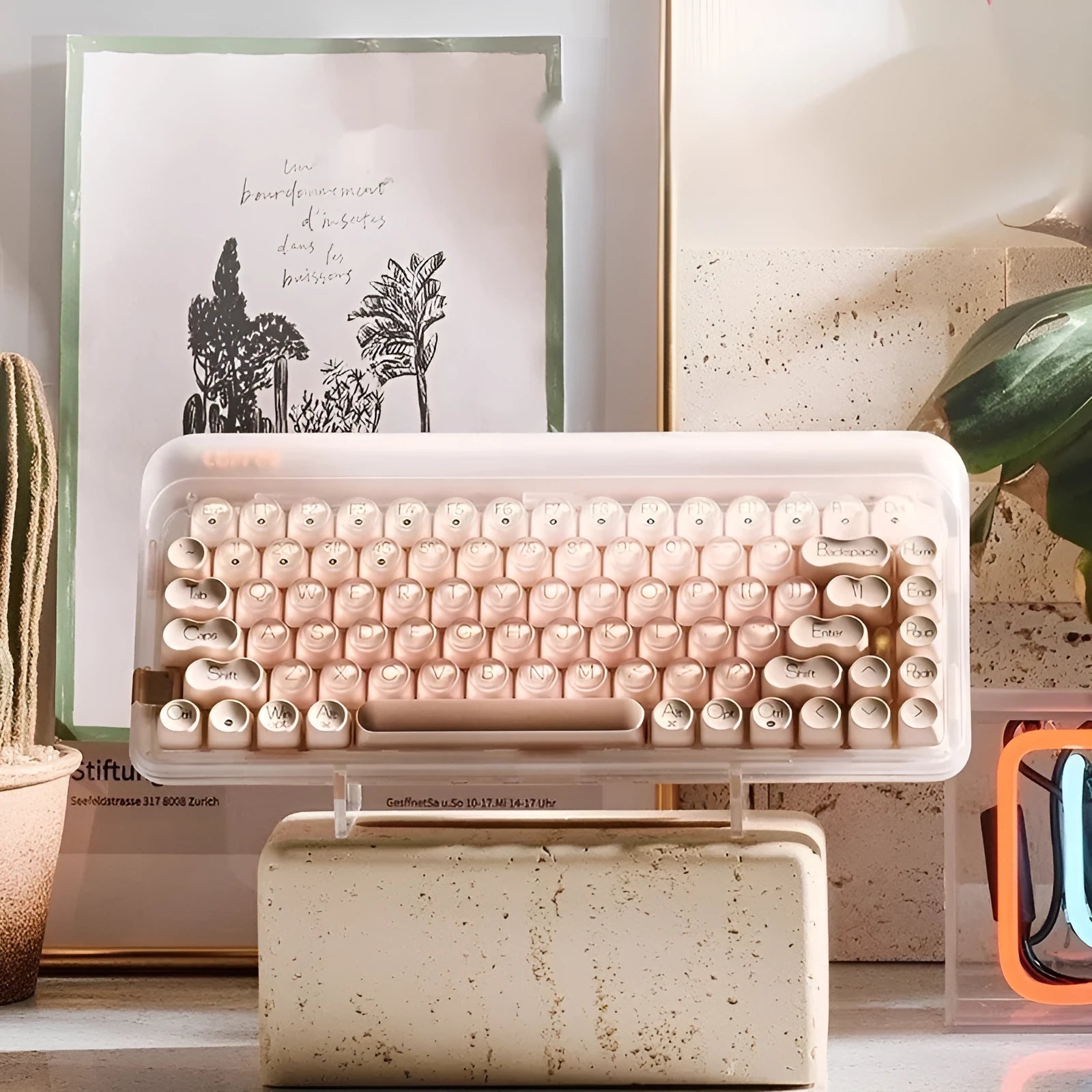 Wireless mechanical keyboard set with calculator, mouse, and desk light on office desk