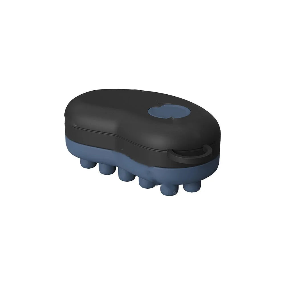 Silicone shampoo brush massage comb in pink, with silicone bristles and plastic handle, includes 125ml chamber for ice compress therapy