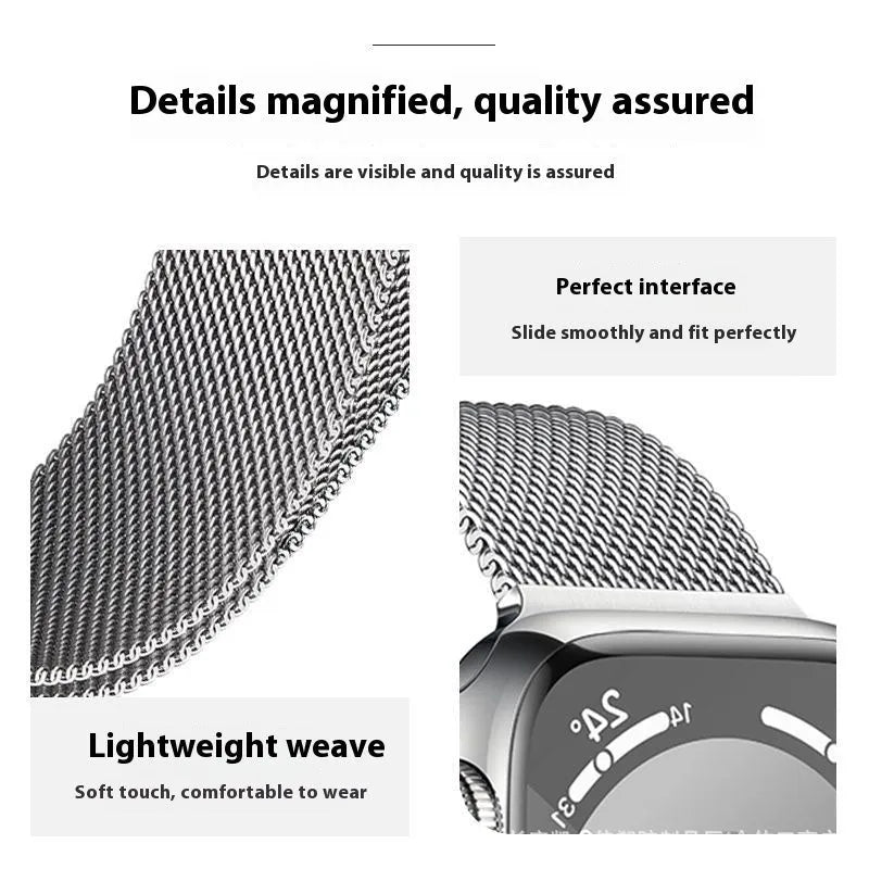 Milanis magnetic strap stainless steel metal watch band for Apple Watch in silver finish with magnetic clasp
