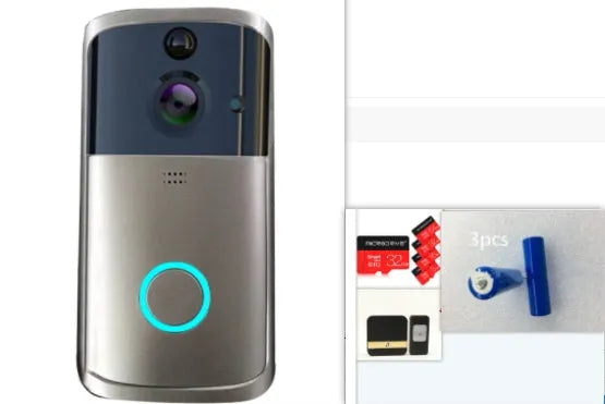 WiFi video doorbell camera in black with two-way intercom and night vision, compact PCB body 7.5x3.3x14.4cm