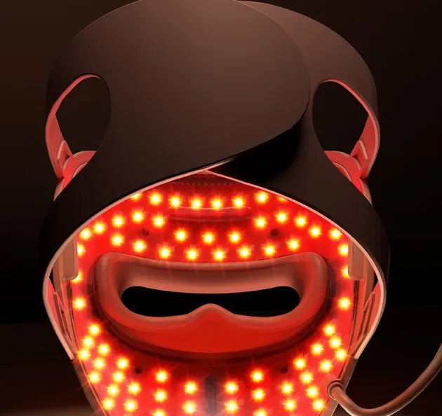 9D photon rejuvenation mask in dark coffee, 320 LED beads, rechargeable light therapy beauty mask