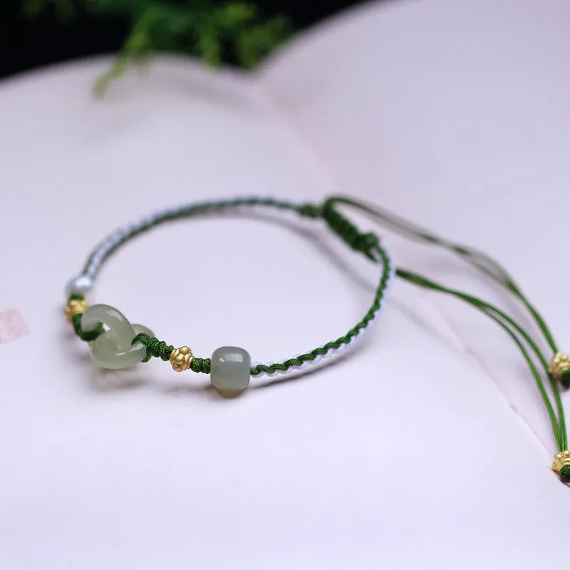 DIY woven bracelet with Hetian jade beads and flexible wire in hollow-out national tide design