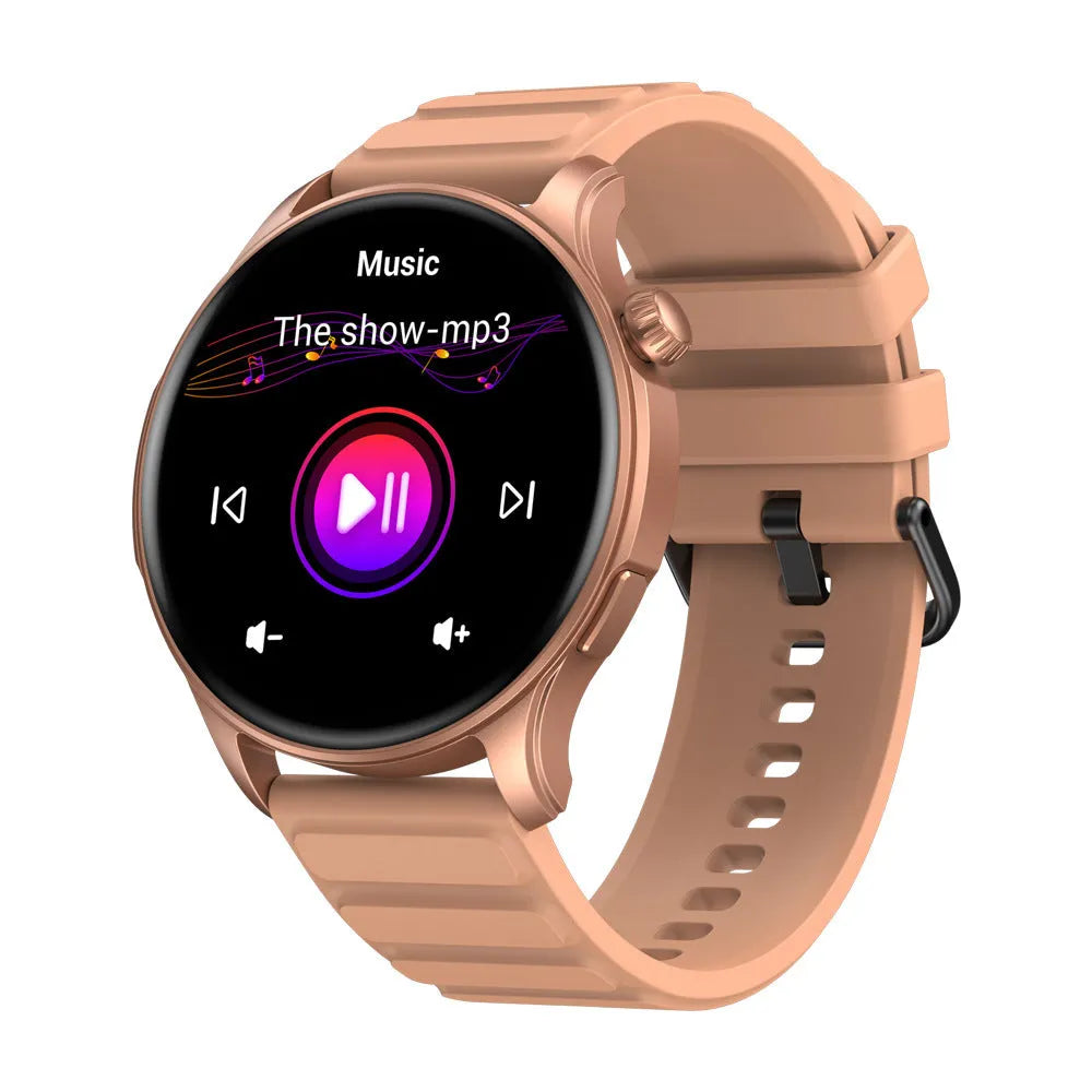 Btalk 3 Pro smart watch in blue, gray and pink colours showing AMOLED display with health metrics