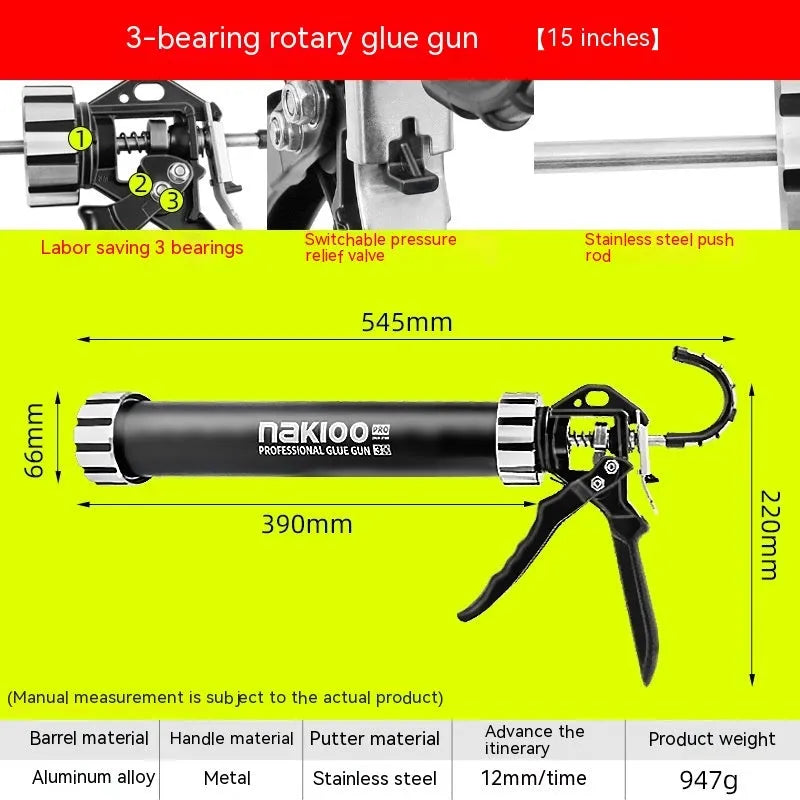 Aluminium alloy automatic glass glue gun with 13-bearing structure for silicone sealants