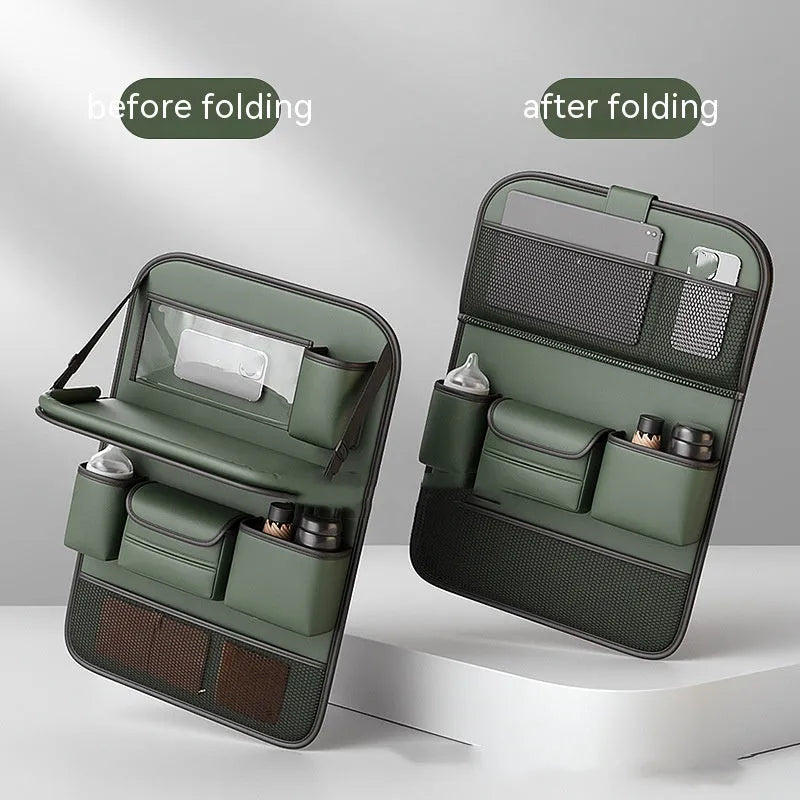 Leather car seat storage bag with foldable dining table in multiple colour options