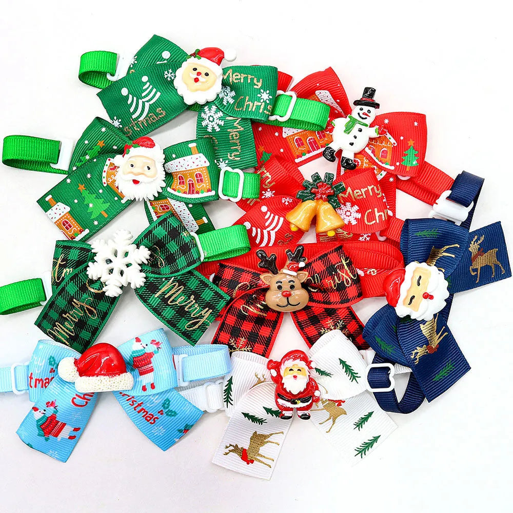 British-style red and green polyester Christmas bow tie accessory for pets, dolls, or tree decoration