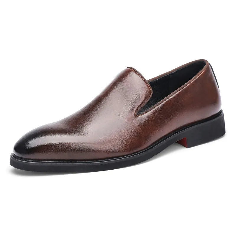 Men's polished pointed low-top business casual shoes with artificial PU upper and rubber sole in black colour