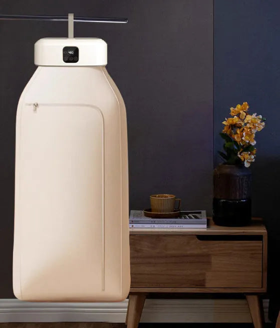 Multi-function portable foldable clothes dryer in beige with foldable design for travel and home use