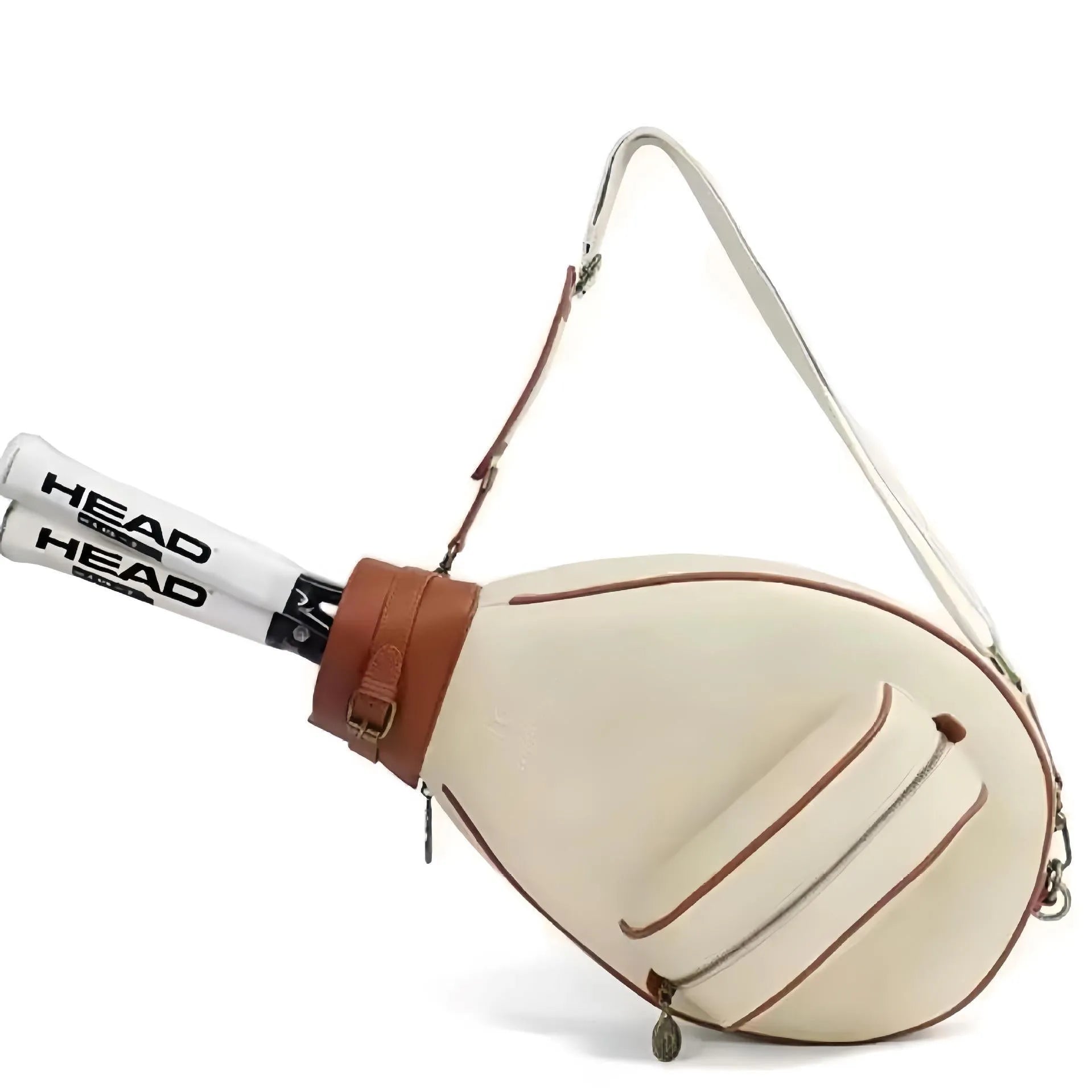 Leather one-shoulder retro badminton bag for women shown in dark brown colour.