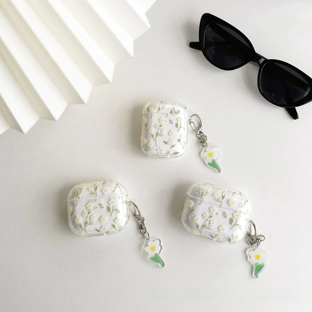 White floral design transparent TPU protective cover for Apple AirPods charging case